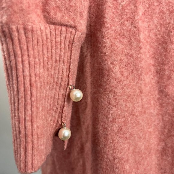 RACHEL PARCELL Pink Long Cardigan with Pearl Detailing (no size tag) - Picture 5 of 7